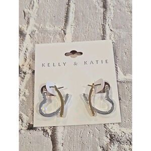 Kelly & Katie Heart Two Tone Earrings, Super Cute, NWOT - J1